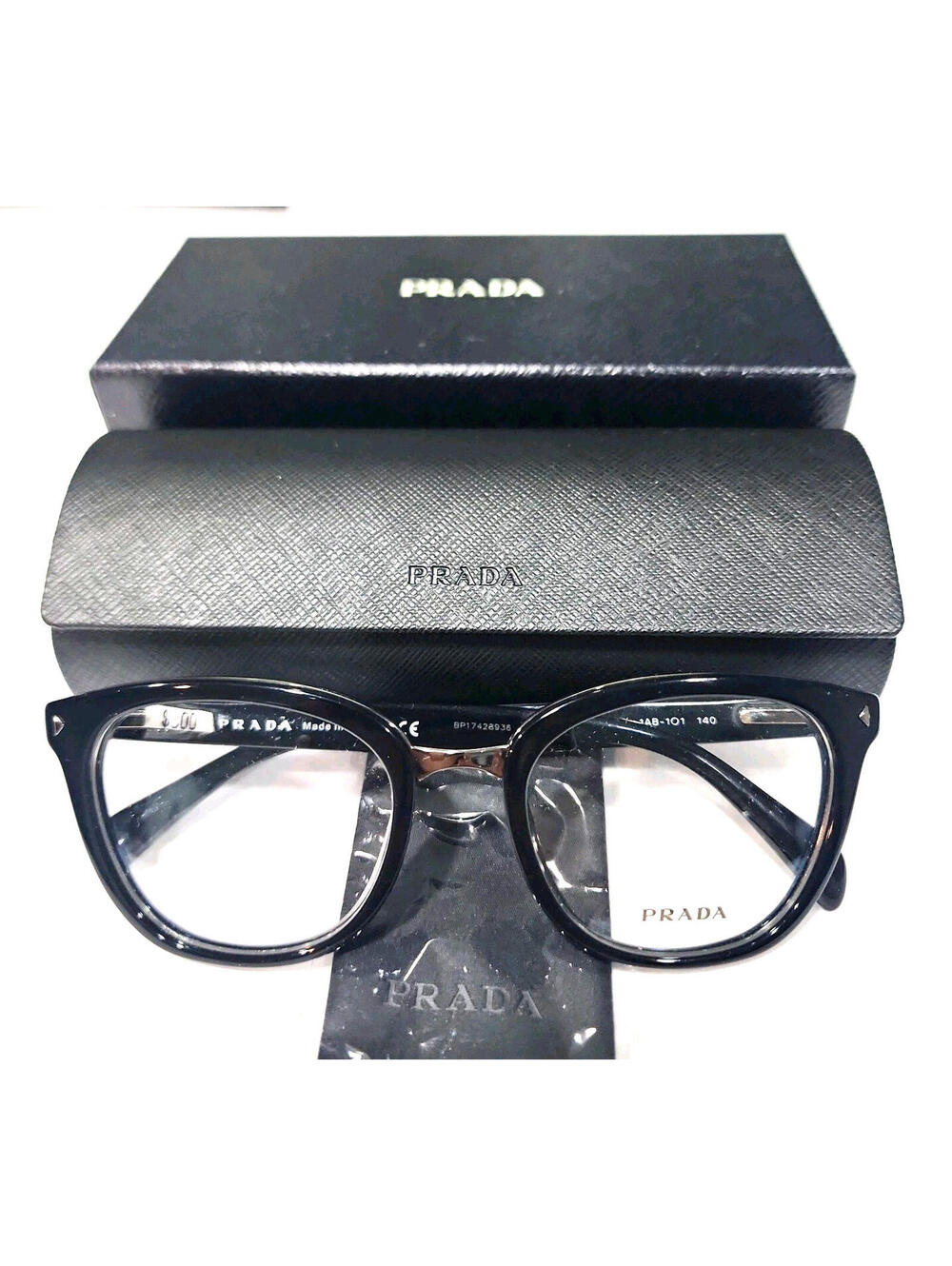 PRADA VPR06P 1AB-101 Black Oval Eyeglasses 52-18 140 Case Box Cloth - Picture 1 of 9